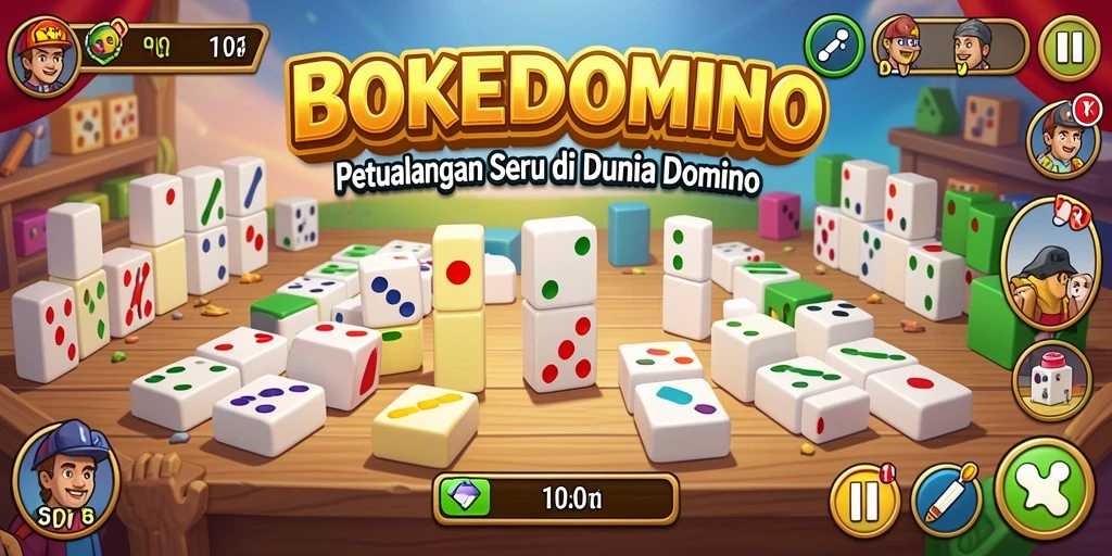 Tampilan gameplay seru dari BOKEDOMINO dengan petualangan domino.